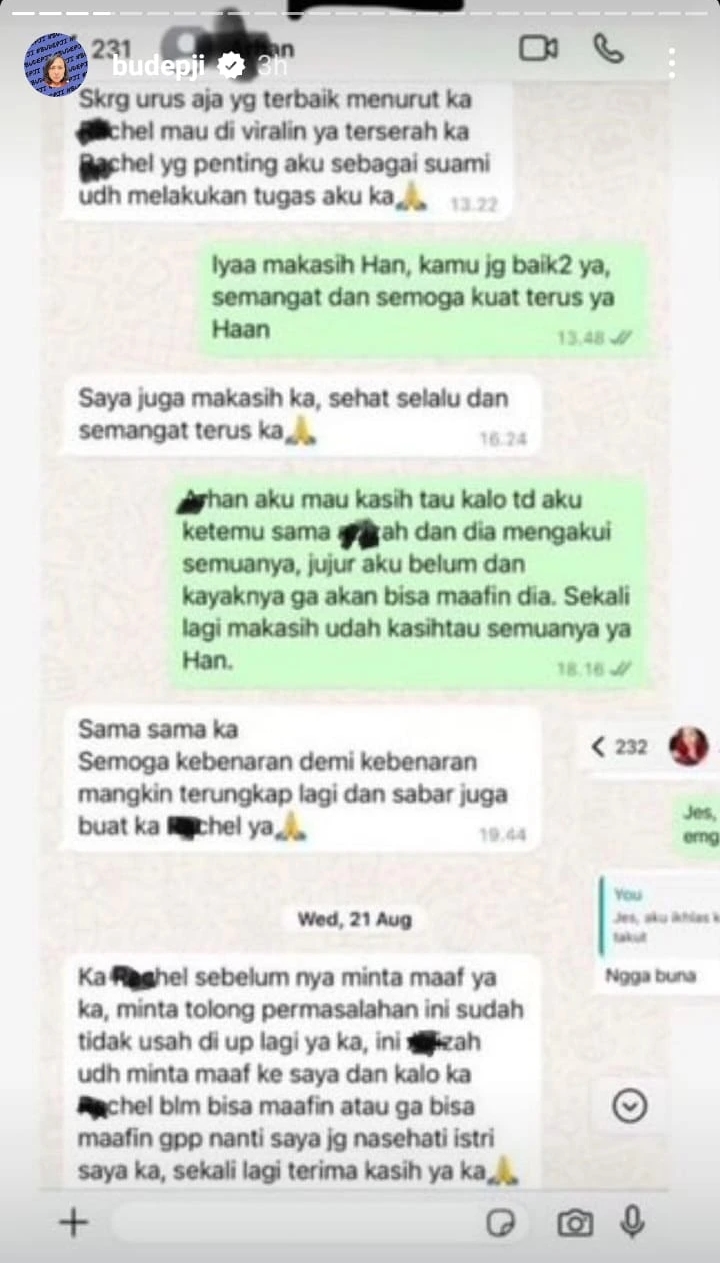 Chat Pratama Arhan dan Rachel Vennya